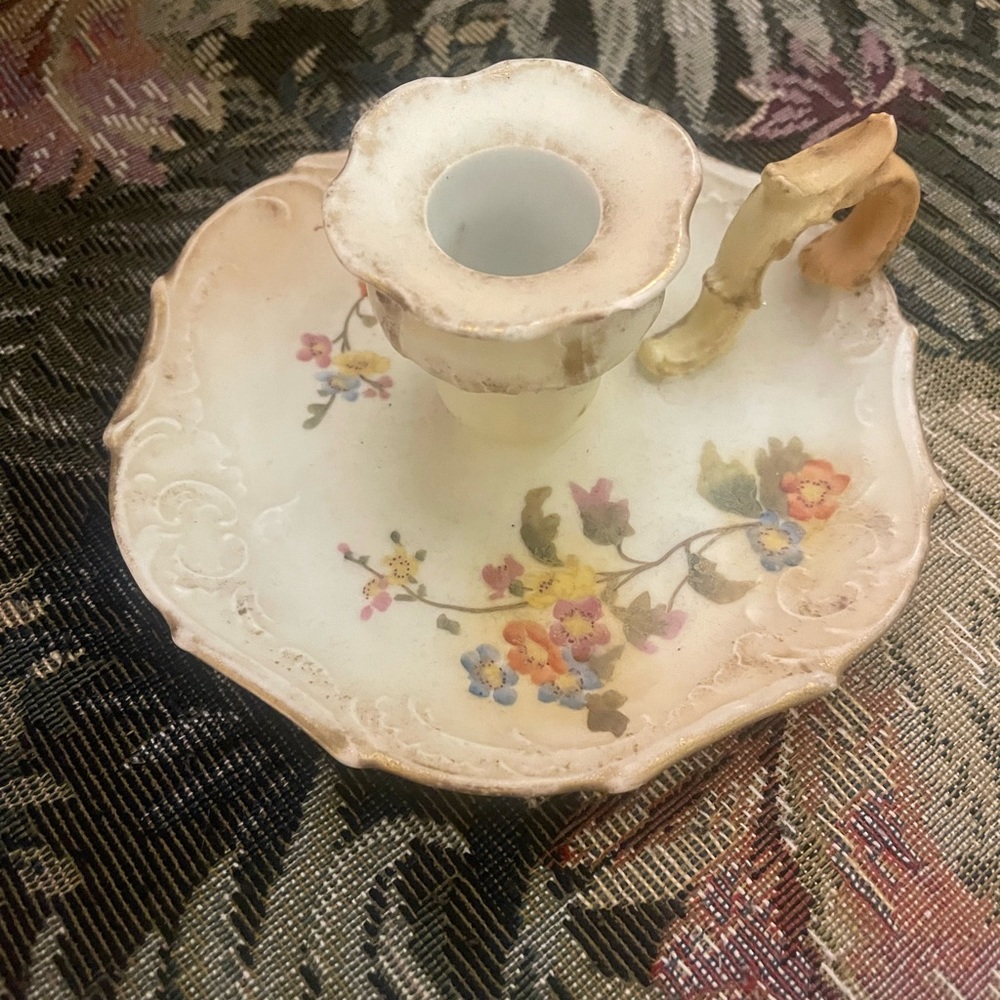 Vintage Distressed Cottagecore Ceramic Floral Candle Holder